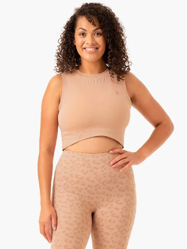 Yoga Tops with Athletic Fit -Ultra Scoop Tank - Tan