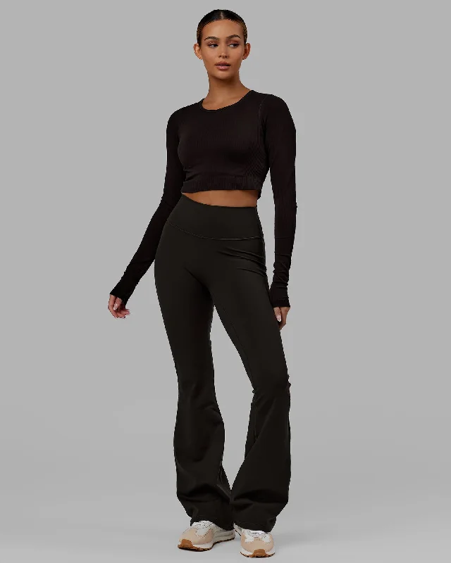 Yoga Tops for Full Support -Ultra Soft Seamless LS Top - Dark Walnut