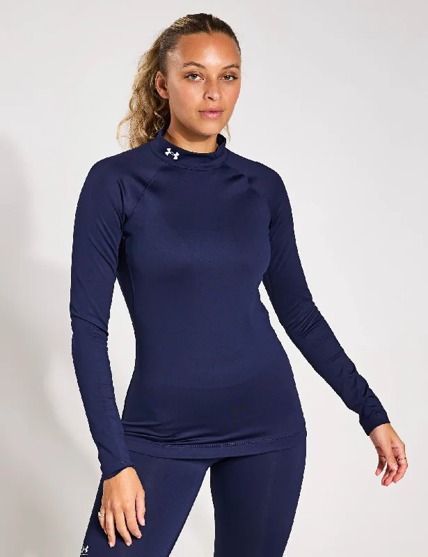 Comfortable Yoga Tops for Studio Sessions -ColdGear Authentics Mock Neck - Midnight Navy/White Comfortable Yoga Tops for Studio Sessions -ColdGear Authentics Mock Neck - Midnight Navy/White
