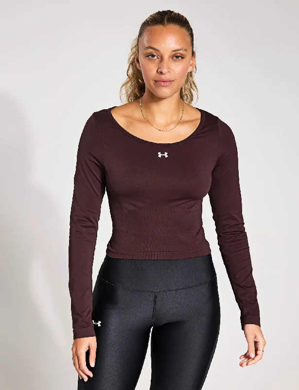 Stylish Yoga Tops for Athleisure Wear -Train Seamless Long Sleeve - Brown Obsidian/White