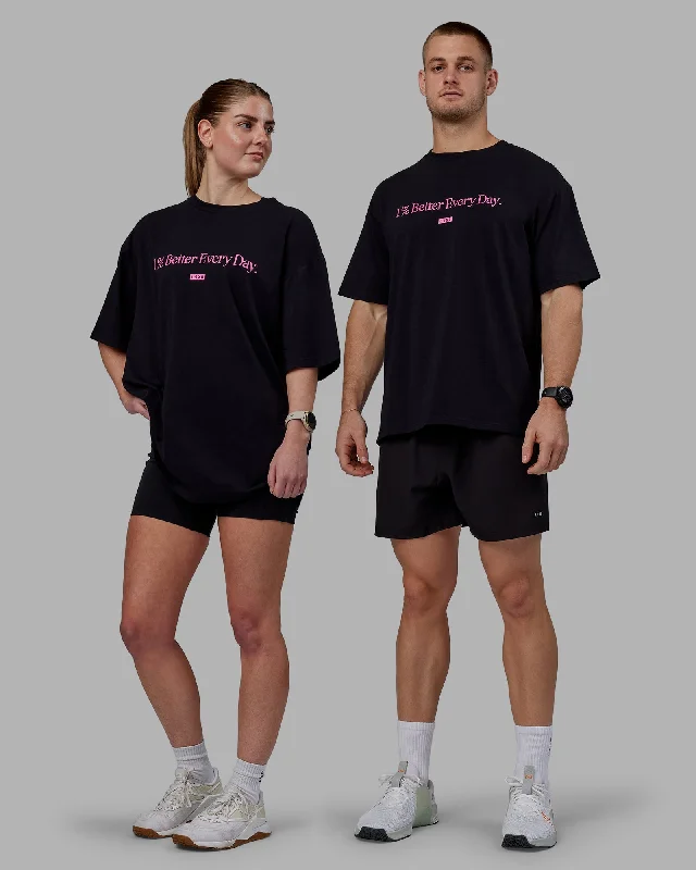 Loose Yoga Tops for Flexibility -Unisex 1% Better FLXCotton Tee Oversize - Black-Fuchsia Pink