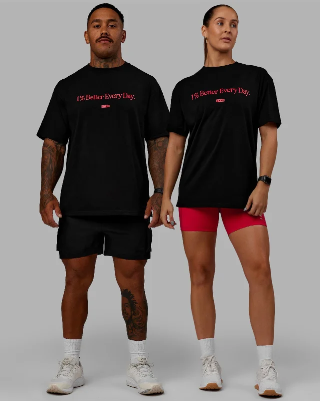 Relaxed Fit Yoga Tops -Unisex 1% Better FLXCotton Tee Oversize - Black-Scarlet