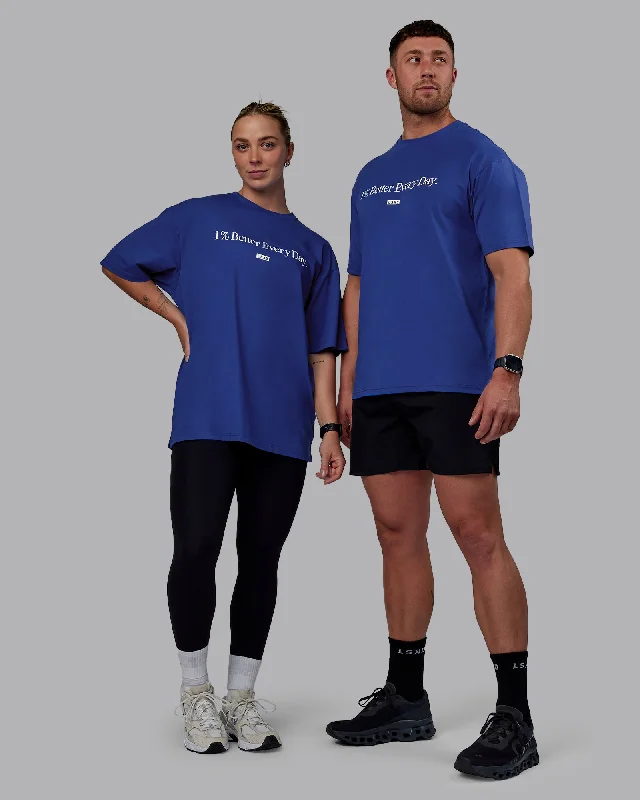 Loose Fit Yoga Tops for Comfort -Unisex 1% Better FLXCotton Tee Oversize - Power Cobalt-White Loose Fit Yoga Tops for Comfort -Unisex 1% Better FLXCotton Tee Oversize - Power Cobalt-White