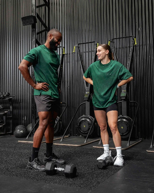Zip-Up Yoga Tops for Flexibility -Unisex Deluxe PimaFLX Tee Oversize - Deep Emerald