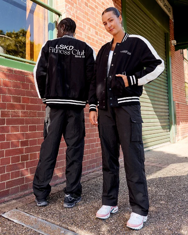 Yoga Tops for Hot Yoga -Unisex Fitness Club Bomber Jacket - Black-Off White