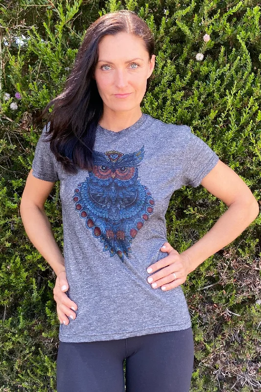 Yoga Tops for Yoga and Pilates Workouts -Mystic Owl Geometry High Performance Crew Neck Yoga Tops for Yoga and Pilates Workouts -Mystic Owl Geometry High Performance Crew Neck