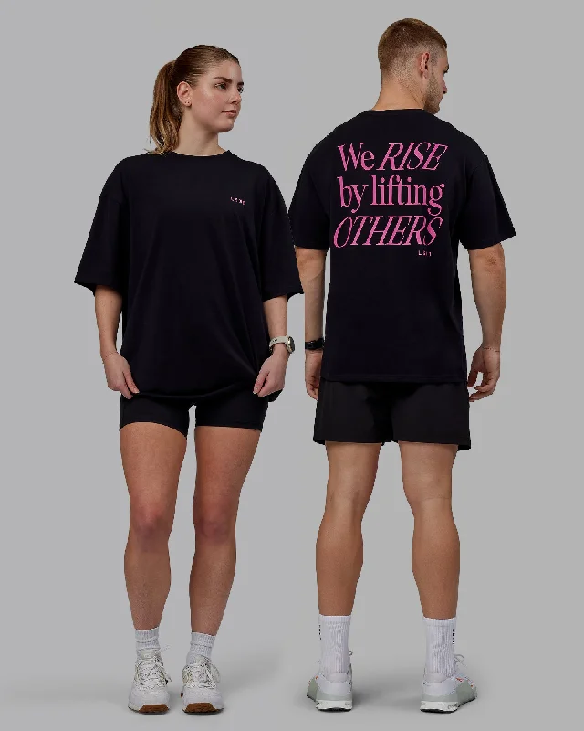Women's Yoga Tops for Power Yoga -Unisex Lift-Up FLXCotton Tee Oversize - Black-Fuchsia Pink