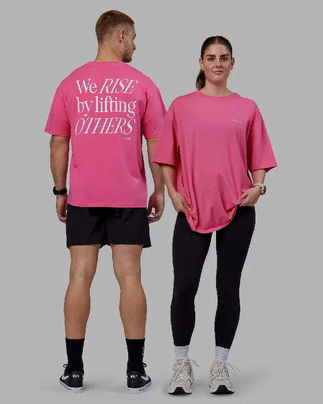 Yoga Tops for Softness and Comfort -Unisex Lift-Up FLXCotton Tee Oversize - Carmine Rose-White