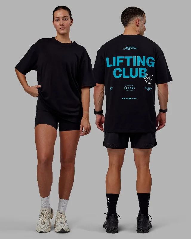 Comfortable Yoga Tops for All-Season Wear -Unisex Lifting Club FLXCotton Tee Oversize - Black-Blue Bird