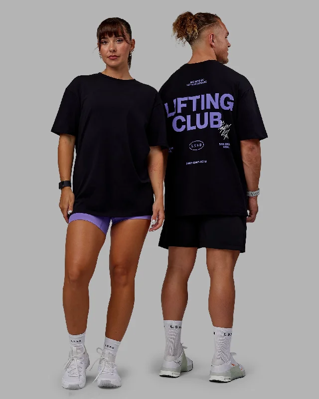 Yoga Tops for Flexibility and Easy Poses -Unisex Lifting Club FLXCotton Tee Oversize - Black-Dahlia Purple