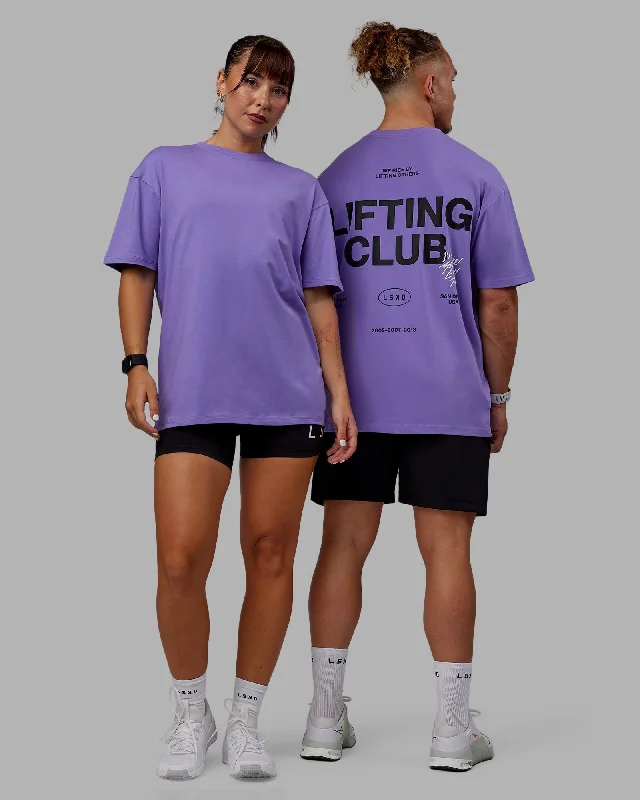 Comfortable and Stylish Yoga Tops -Unisex Lifting Club FLXCotton Tee Oversize - Dahlia Purple-Black