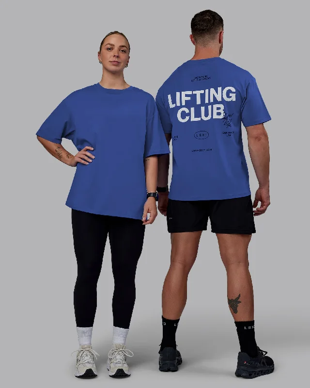 Yoga Tops for Everyday Yoga -Unisex Lifting Club FLXCotton Tee Oversize - Power Cobalt-White Yoga Tops for Everyday Yoga -Unisex Lifting Club FLXCotton Tee Oversize - Power Cobalt-White