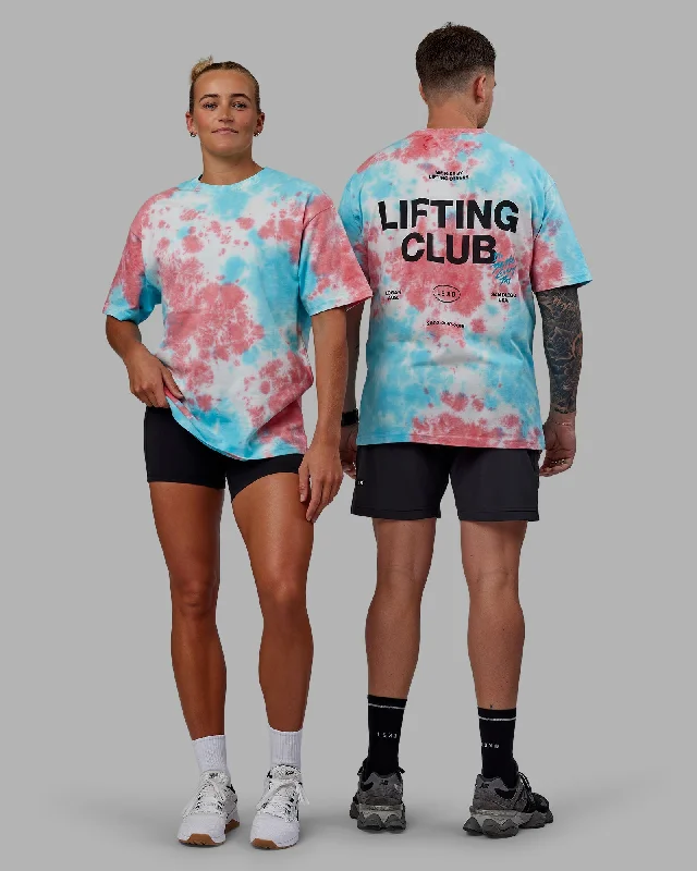 Yoga Tops for Hot Yoga Poses -Unisex Lifting Club Heavyweight Tee Oversize - Scarlet-Tie Dye