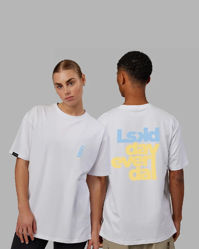 Yoga Tops with Breathable Mesh -Unisex LSKD Every Day FLXCotton Tee Oversize - White-Blue-Yellow Yoga Tops with Breathable Mesh -Unisex LSKD Every Day FLXCotton Tee Oversize - White-Blue-Yellow