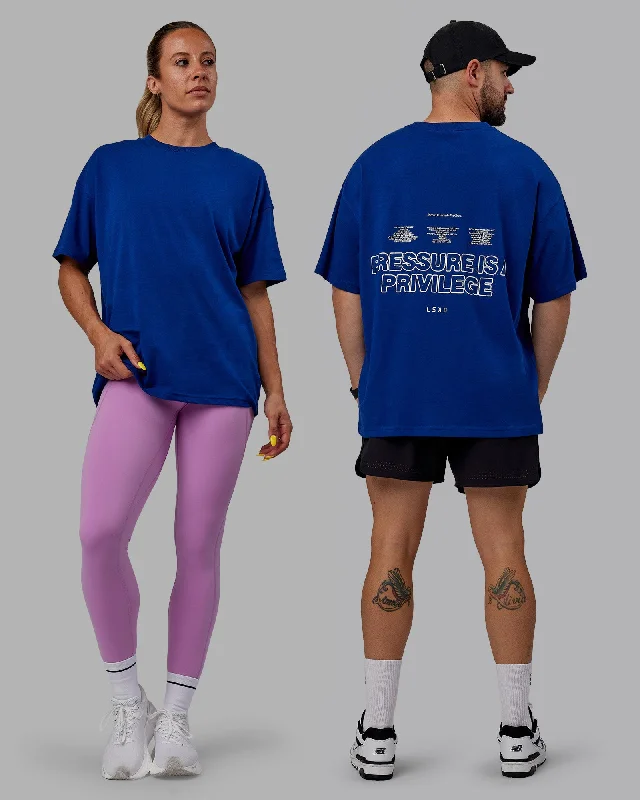 Yoga Tops with Adjustable Straps for Better Fit -Unisex Pressure Heavyweight Tee Oversize - Midnight Blue-White