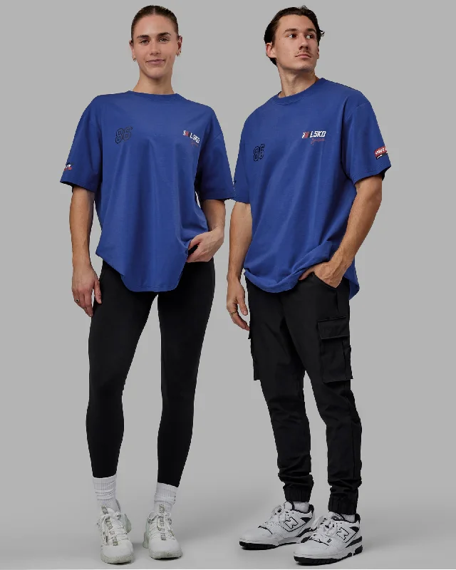 Cool Yoga Tops for Hot Weather -Unisex Redline FLXCotton Tee Oversize - Power Cobalt-White
