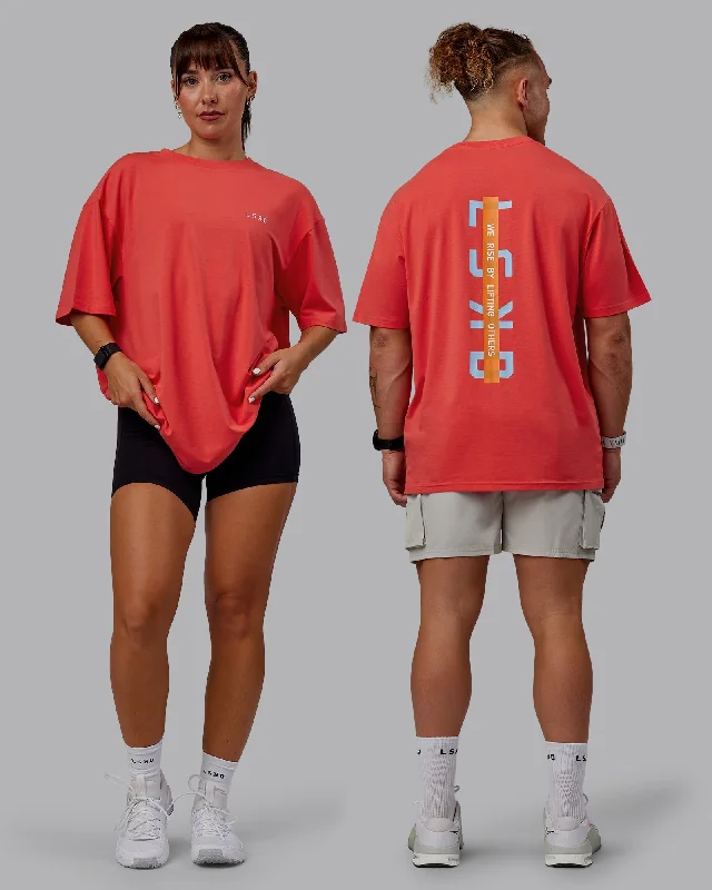 Yoga Tops with Breathable Mesh Details -Unisex Strike Through FLXCotton Tee Oversize - Cayenne-Glacial Blue