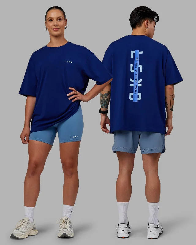 Breathable Yoga Tops for Active Wear -Unisex Strike Through FLXCotton Tee Oversize - Midnight Blue-Glacial Blue