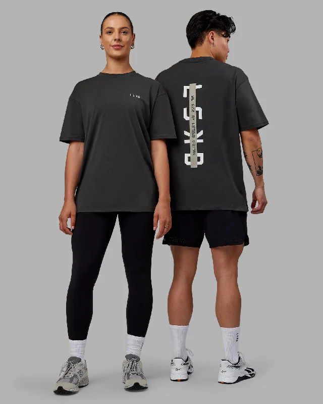 Yoga Tops for Comfortable Movement -Unisex Strike Through FLXCotton Tee Oversize - Pirate Black-Black