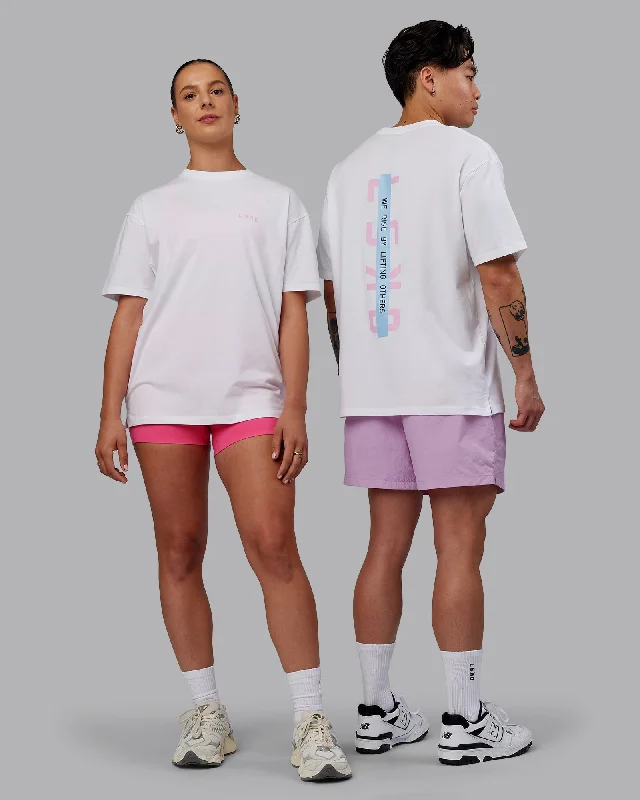 V-Neck Yoga Tops for Comfort -Unisex Strike Through FLXCotton Tee Oversize - White-Bubblegum