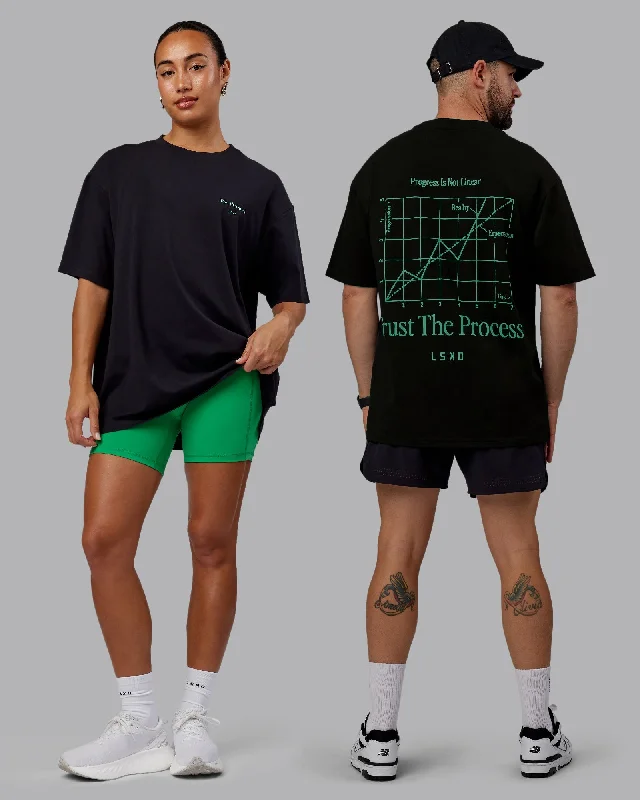 Yoga Tops for Long Poses and Relaxation -Unisex Trust The Process 2.0 FLXCotton Tee Oversize - Black-Impact Green
