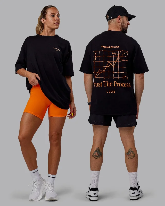Yoga Tops for Fitness and Active Lifestyles -Unisex Trust The Process 2.0 FLXCotton Tee Oversize - Black-Vibrant Orange Yoga Tops for Fitness and Active Lifestyles -Unisex Trust The Process 2.0 FLXCotton Tee Oversize - Black-Vibrant Orange