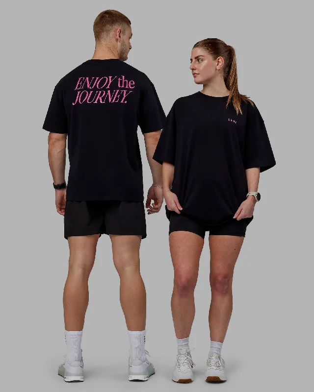 Yoga Tops with Relaxed Fit for Poses -Unisex VS1 FLXCotton Tee Oversize - Black-Fuchsia Pink