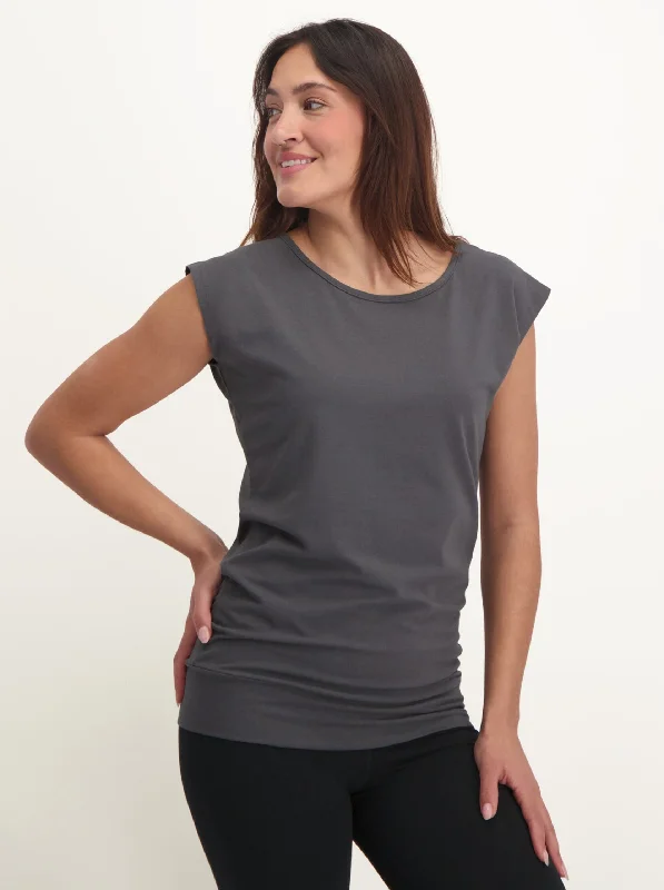 Yoga Tops for Stretch and Flexibility -Urban Goddess Asana Yoga Tee - Charcoal