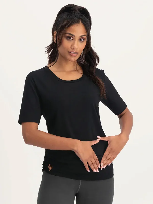 Women's Yoga Tops for Flexibility -Urban Goddess Kami Yoga Tee - Onyx Black