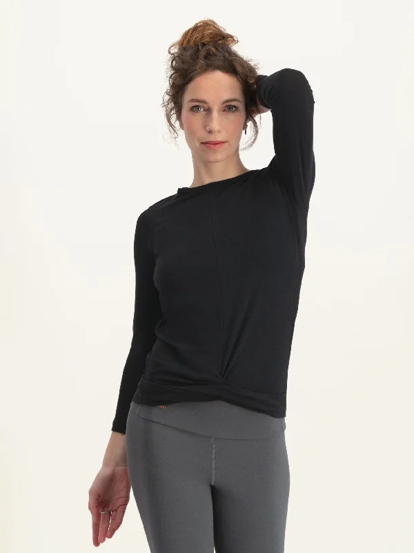 Yoga Tops for Low-Impact Exercises -Urban Goddess Zora Long Sleeved Yoga Top - Urban Black Yoga Tops for Low-Impact Exercises -Urban Goddess Zora Long Sleeved Yoga Top - Urban Black