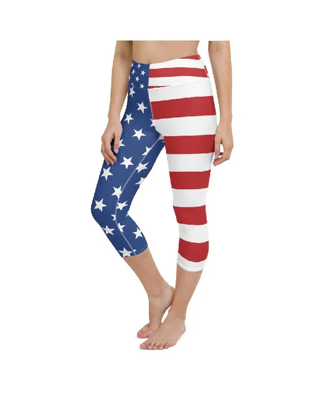 Stylish Yoga Pants for Women -USA Stars & Stripes Yoga Capris