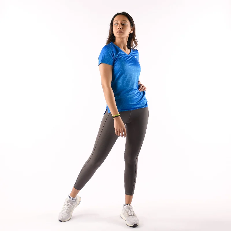 Breathable Cotton Yoga Tops -V Neck Laser Blue For Women's
