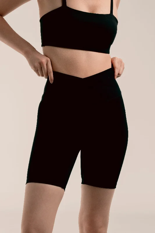 Yoga Shorts for Smooth Flexibility -V Shorts (Biker 6”) in Black Sesame