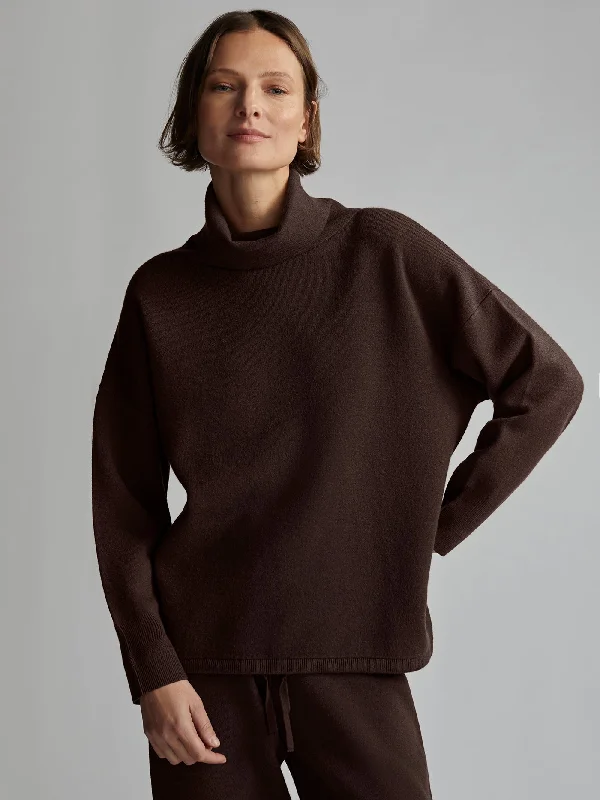 High-Performance Yoga Tops for Women -Varley Cavendish Roll Neck Knit - Coffee Bean