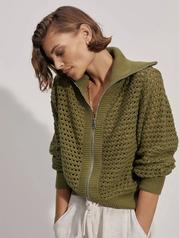 Yoga Tops for Yoga and Running -Varley Eloise Full Zip Knit - Fresh Fern