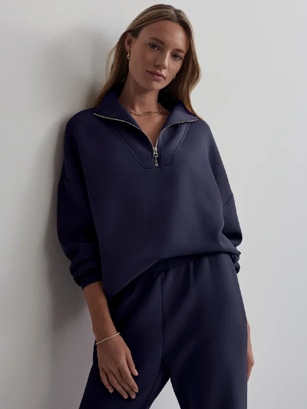 Crop Yoga Tops for Women -Varley Hawley Half Zip Sweat - Blue Nights