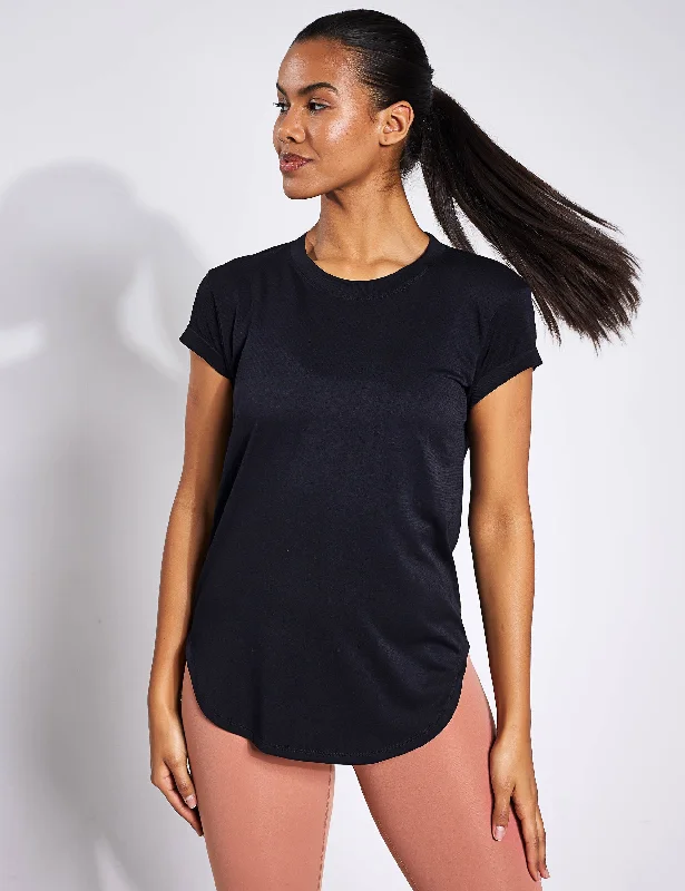 Loose Yoga Tops for Relaxation -Jade Seamless Tee - Black