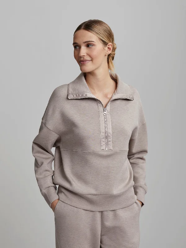Yoga Tops for Flexibility and Support -Varley Keller Half Zip - Taupe Marl