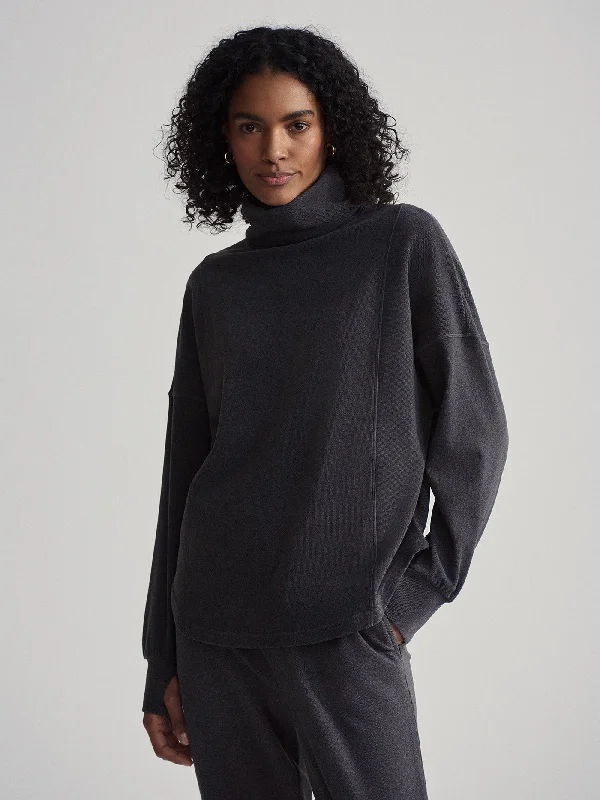 Soft and Comfortable Yoga Tops -Varley Rainer Roll Neck Midlayer - Black Marl