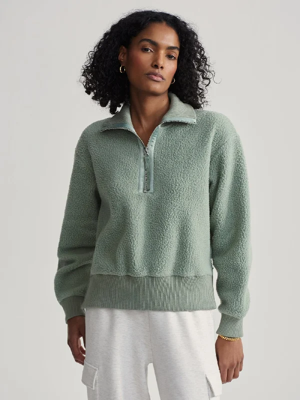 Breathable Yoga Tops for Active Wear -Varley Roselle Half Zip Fleece - Lily Pad