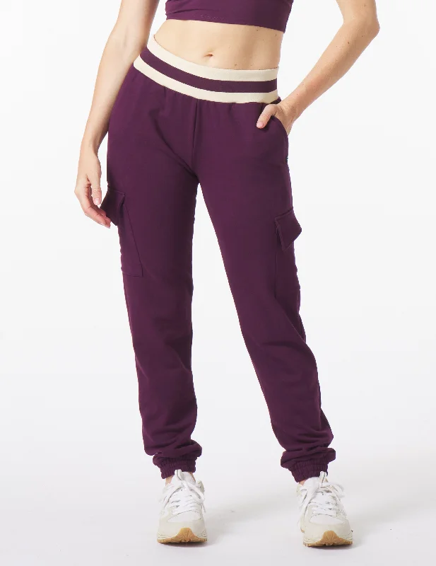Yoga Pants for Relaxing and Stretching -Varsity Jogger: Mulberry/Oatmilk