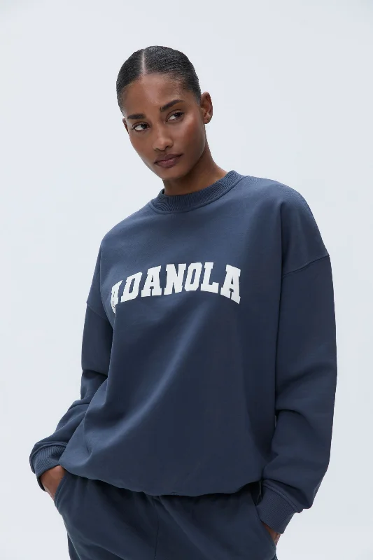 Performance Yoga Tops for Relaxation -Varsity Oversized Sweatshirt - Washed Midnight Blue