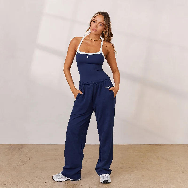 Seamless Yoga Pants for Everyday Comfort -Varsity Straight Leg Joggers - Navy