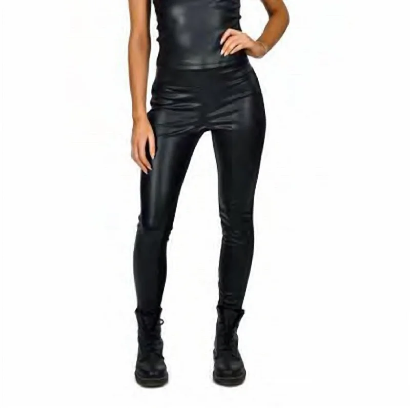 Yoga Shorts for Strong Flexibility -Vegan Leather Legging W/ Rib Back In Black