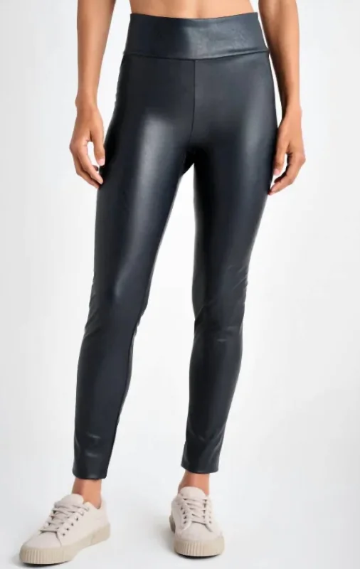 Yoga Shorts for Sculpting -Vegan Leather Leggings In Navy