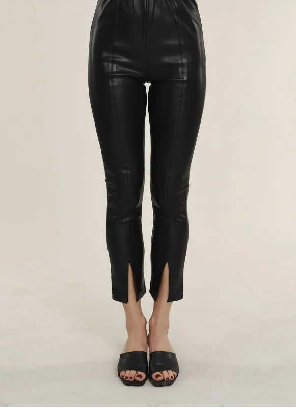 Premium Yoga Shorts for Relaxing -Vegan Leather Split Hem Leggings In Black