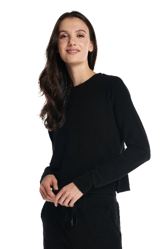 Yoga Tops for Deep Stretching Poses -Velour Ribbed Lounge Longsleeve Top