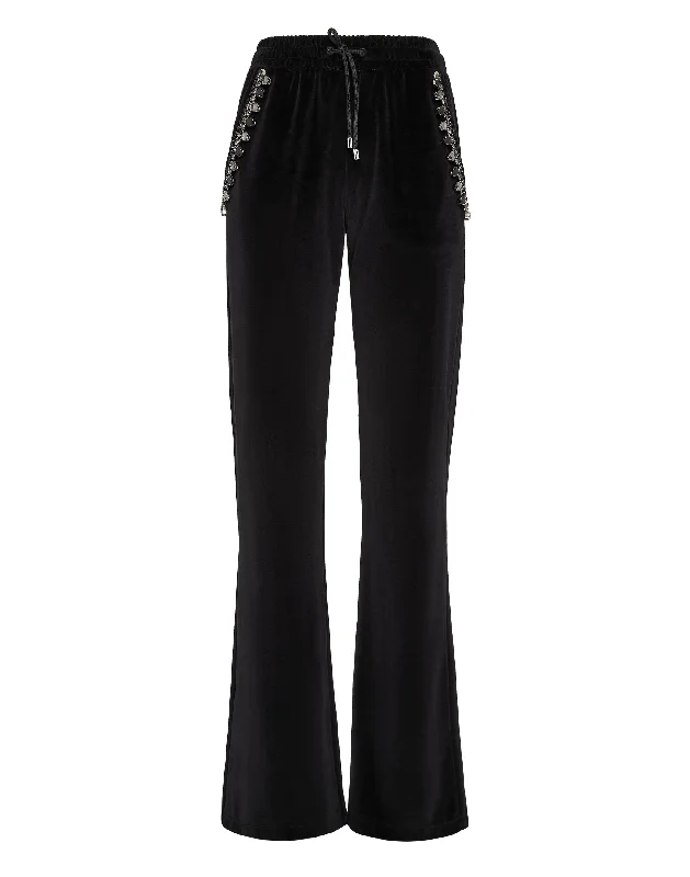 Yoga Shorts for Comfort and Support -Velvet Jogging Trousers Crystal Chain