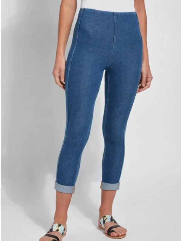 Women's Yoga Shorts for Gym Use -Venice Cuff Crop Legging In Denim