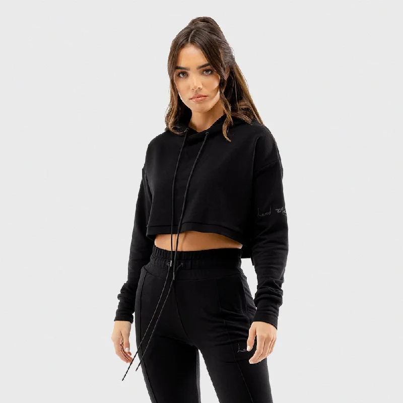 Yoga Tops for Strengthening Exercises -Vibe Crop Hoodie - Black